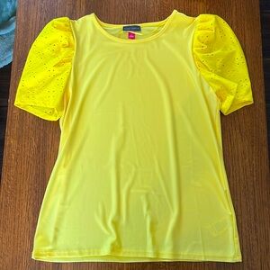 Vince Camuto S Yellow Puffy Short Sleeve Top